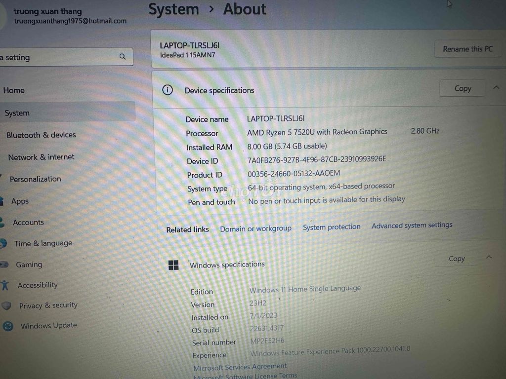 Lenovo IdeaPad 1 15AMN7 AMD Ryzen 5 8GB. Mua bán Laptop tại Thành phố Buôn Ma Thuột Đắk Lắk được đăng bởi Quang hùng hình 1
