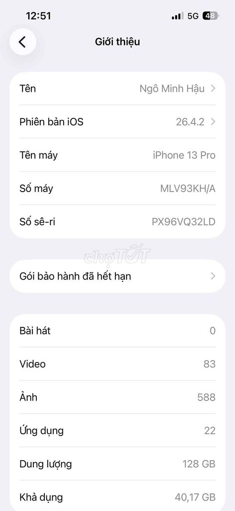 iPhone 13 Pro 128GB 84% pin. Mua bán Điện thoại tại Thị xã Cai Lậy Tiền Giang được đăng bởi Ngô Minh Hậu hình 1
