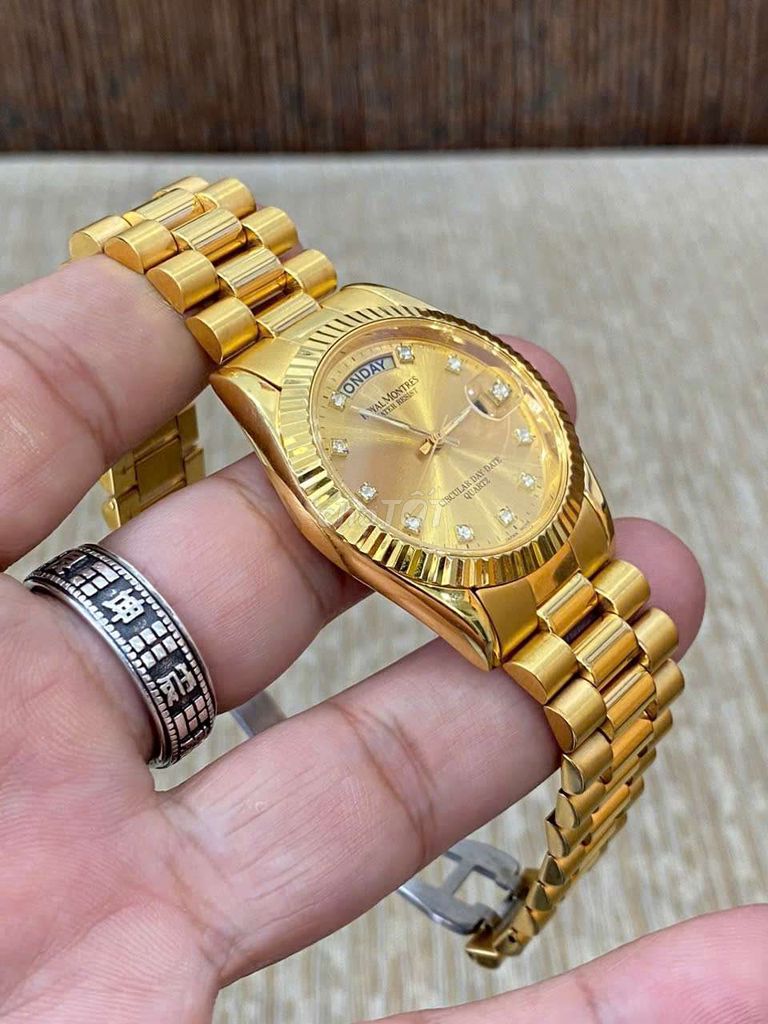 Royal Montres - Đồng hồ Nam mạ vàng, núm 18K cực