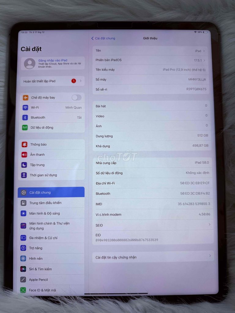 IPad Pro 12.9 M1 512G bản cellular zin keng