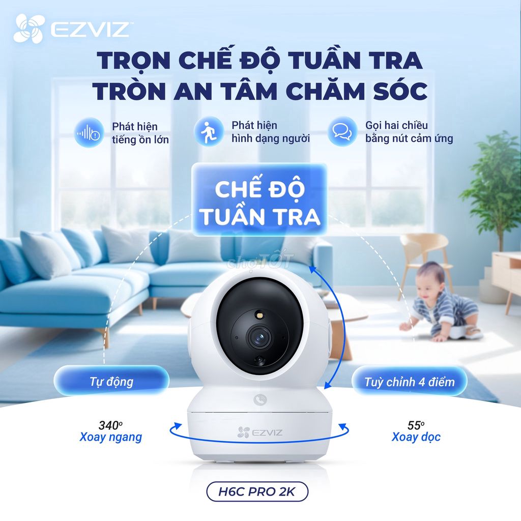 Camera Ezviz H6C Pro 2K 3MP wifi,360 độ, đàm thoại