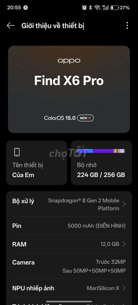 Oppo Find X6 Pro 256GB Đã sử dụng. Mua bán Điện thoại tại Quận Bình Tân Tp Hồ Chí Minh được đăng bởi Hnhan hình 1