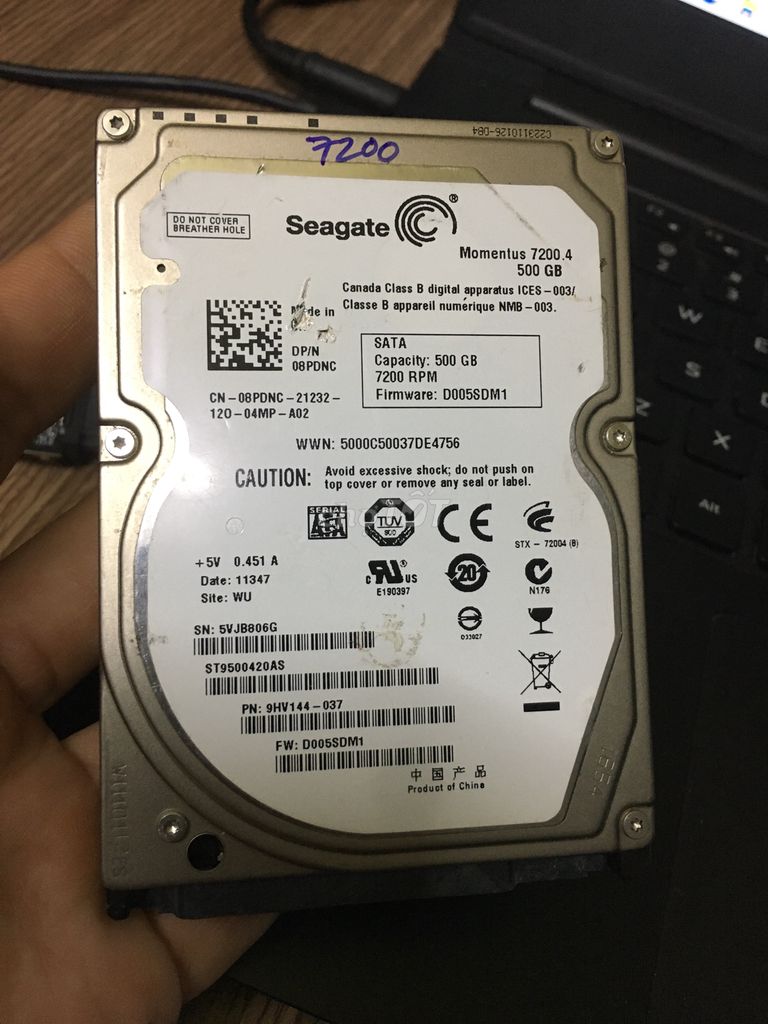 500gb laptop hiệu seagate 7200v