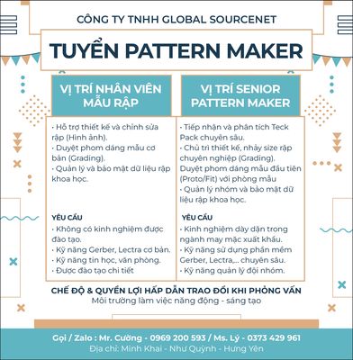 TUYỂN CÔNG NHÂN MẪU RẬP (PATTERN MAKER)