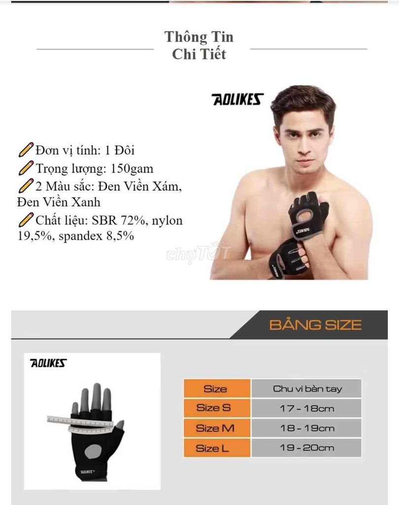 găng tay hở lưng Aolikes 1678 chính hãng tập GYM. Mua bán Đồ thể thao, Dã ngoại tại Quận 5 Tp Hồ Chí Minh được đăng bởi Lý Vinh hình 1