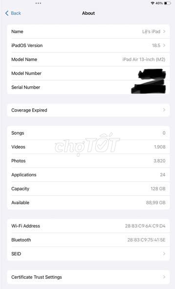 Apple iPad Air (M2) 13 inch 128GB. Mua bán Máy tính bảng tại Quận 1 Tp Hồ Chí Minh được đăng bởi Hội Đồ Điện Tử hình 1