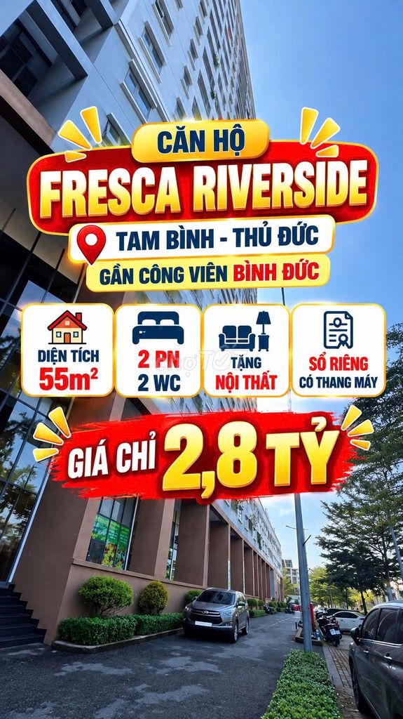 Продается квартира Fresca Riverside Tam Binh Thu Duc, 55 м2, 2 спальни, 2 туалета, 2,8 миллиарда долларов