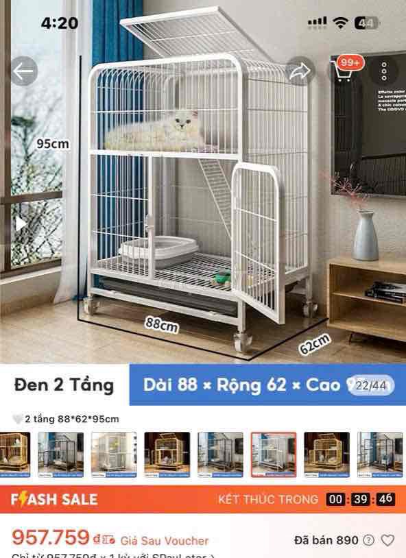 Chuồng mèo Kim loại 2 tầng 88x62x95cm Trắng. Mua bán Phụ kiện, Thức ăn, Dịch vụ tại Quận Bình Tân Tp Hồ Chí Minh được đăng bởi QuỳnhAnh hình 1