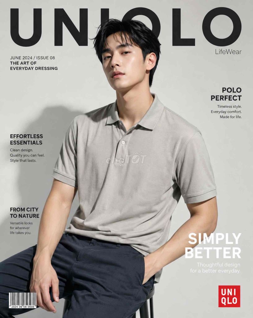 Áo polo Uniqlo Nam L Xám nhạt Cotton. Mua bán Quần áo tại Huyện Hàm Tân Bình Thuận được đăng bởi 2hand LCT hình 1