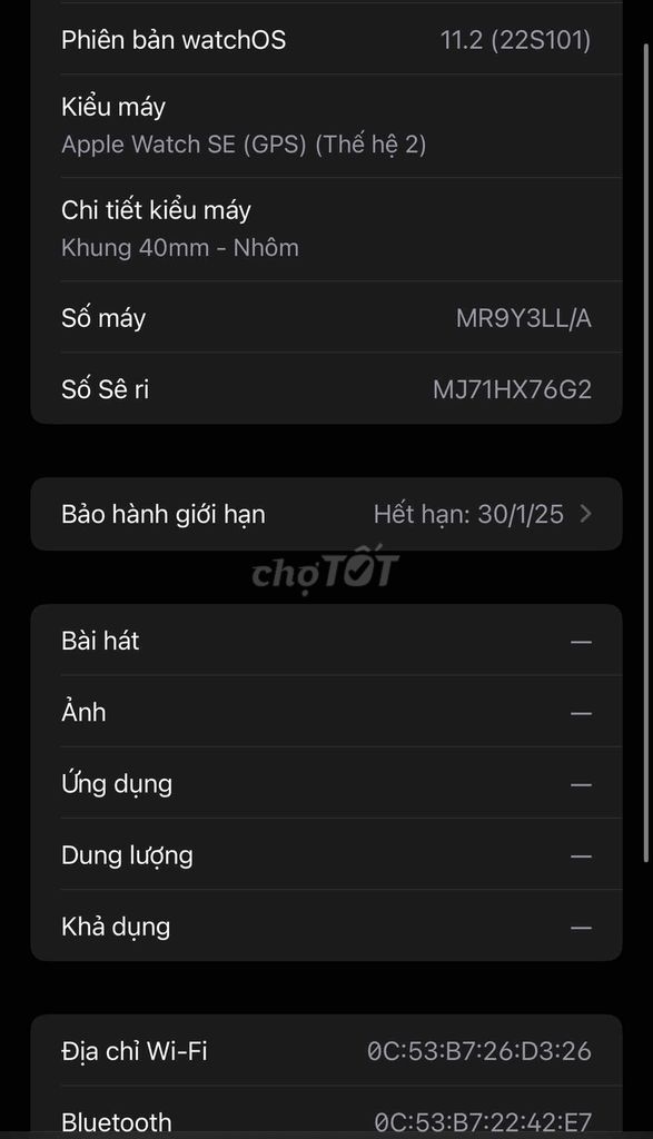 Apple Watch SE Gen2/40MM 2023 GPS Màu Midnight