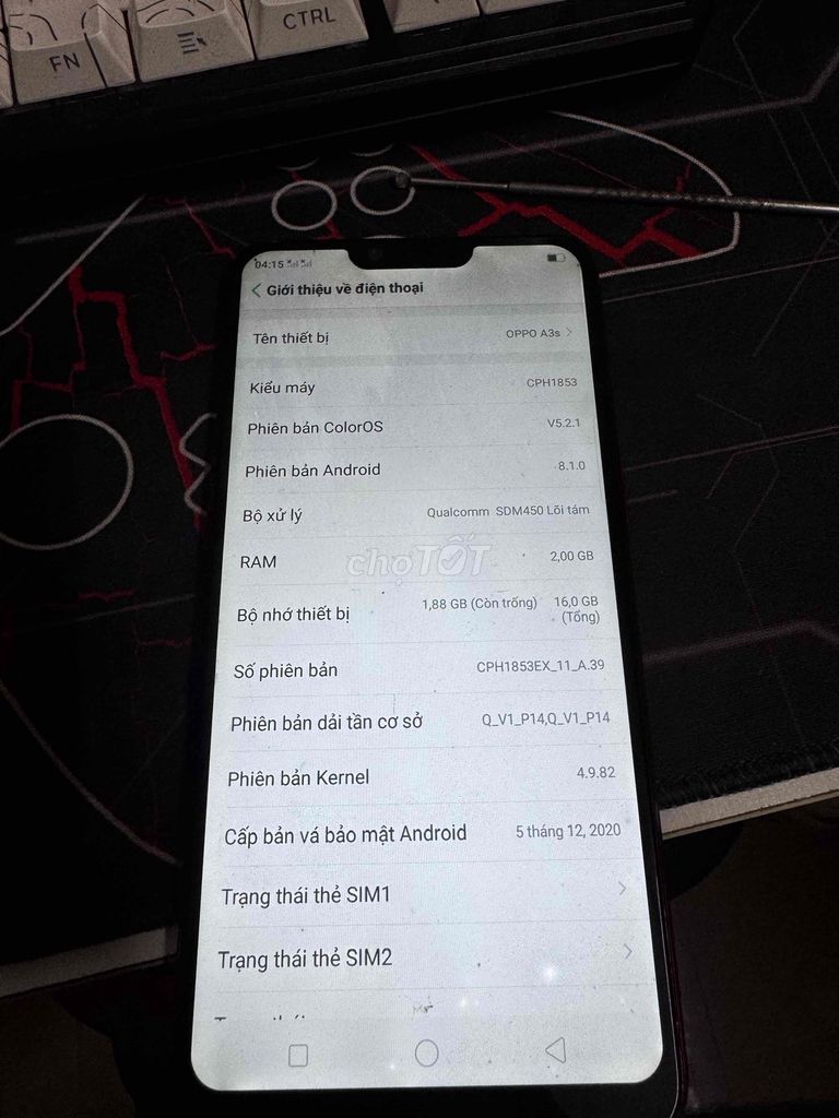 Oppo A3s 16GB Đỏ. Mua bán Điện thoại tại Quận 12 Tp Hồ Chí Minh được đăng bởi Hiệp Trần hình 1