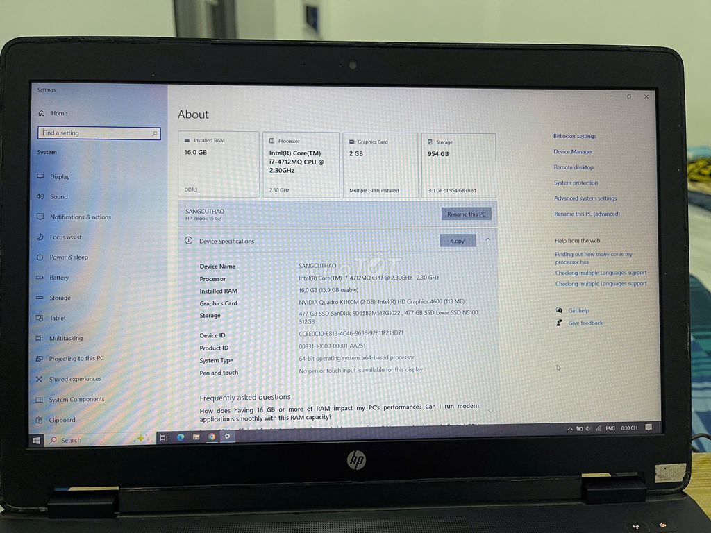 HP ZBOOK 15 G2 i7-4712MQ 16GB/1TB SSD. Mua bán Laptop tại Huyện Long Thành Đồng Nai được đăng bởi nguyễn sang hình 1