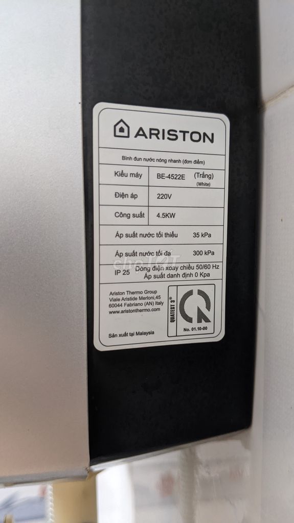 Máy nước nóng trực tiếp Ariston BE-4522E (Trắng)