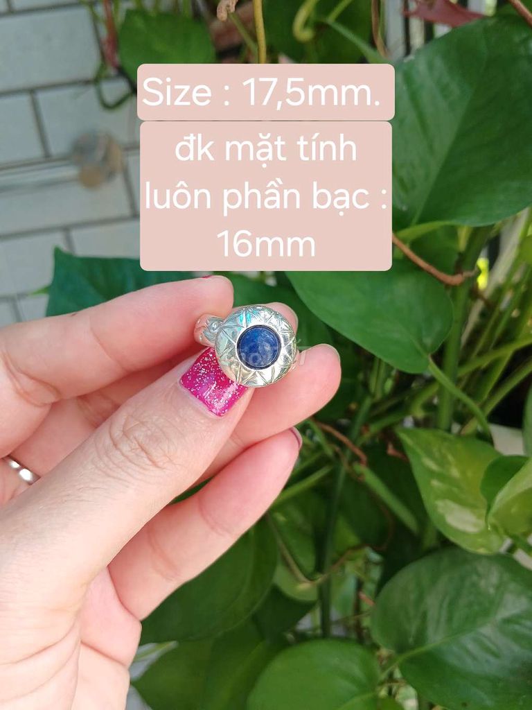 Nhẫn bạc đính đá lapis, bạc rất dày, mới 98%