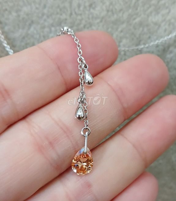 Dây chuyền Nữ bạc ngoại, mặt viên đá Citrine