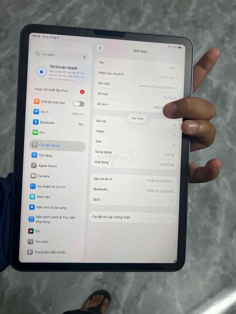 Apple iPad Pro 11 inch 128GB Xám 97%. Mua bán Máy tính bảng tại Huyện Đắk Mil Đắk Nông được đăng bởi Vinh Ngoc hình 1