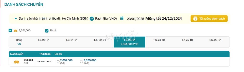 Hồ Chí Minh Rạch Giá 23/01/2025mồng Têt 24/12/2025