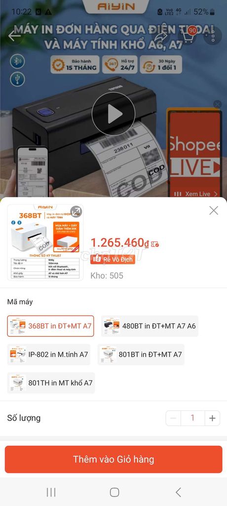 Máy in nhiệt AIYIN 368BT Trắng Bluetooth USB. Mua bán Đồ dùng văn phòng tại Huyện Bình Chánh Tp Hồ Chí Minh được đăng bởi Dương Thị Linh Phương hình 1