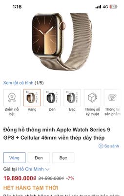 bán apple watch sr9:45 Thép gold new chưa active