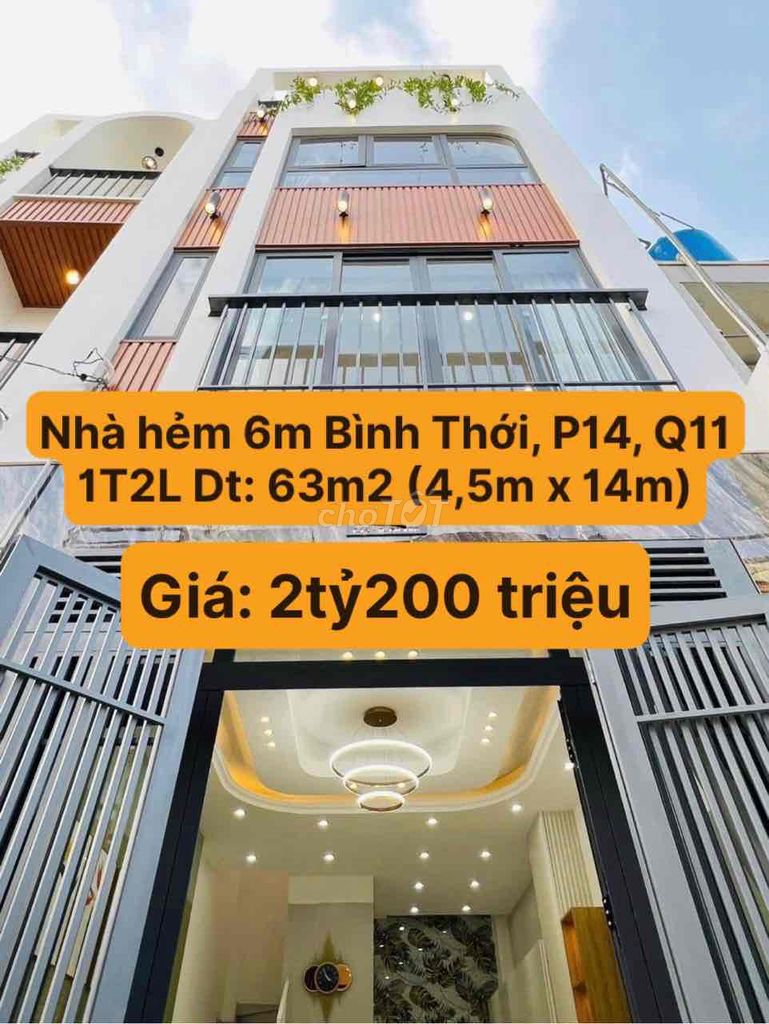 Nhà HXH cần bán gấp Đ. Bình Thới, P14, Q11. DT 63m2 (4,5x14)/ Giá 2tỷ2