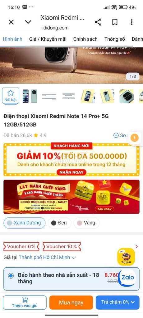 Xiaomi Redmi Note 14 Pro+ 5G 12GB/512GB Vàng. Mua bán Điện thoại tại Thành phố Thủ Đức Tp Hồ Chí Minh được đăng bởi Mít tơ J hình 1