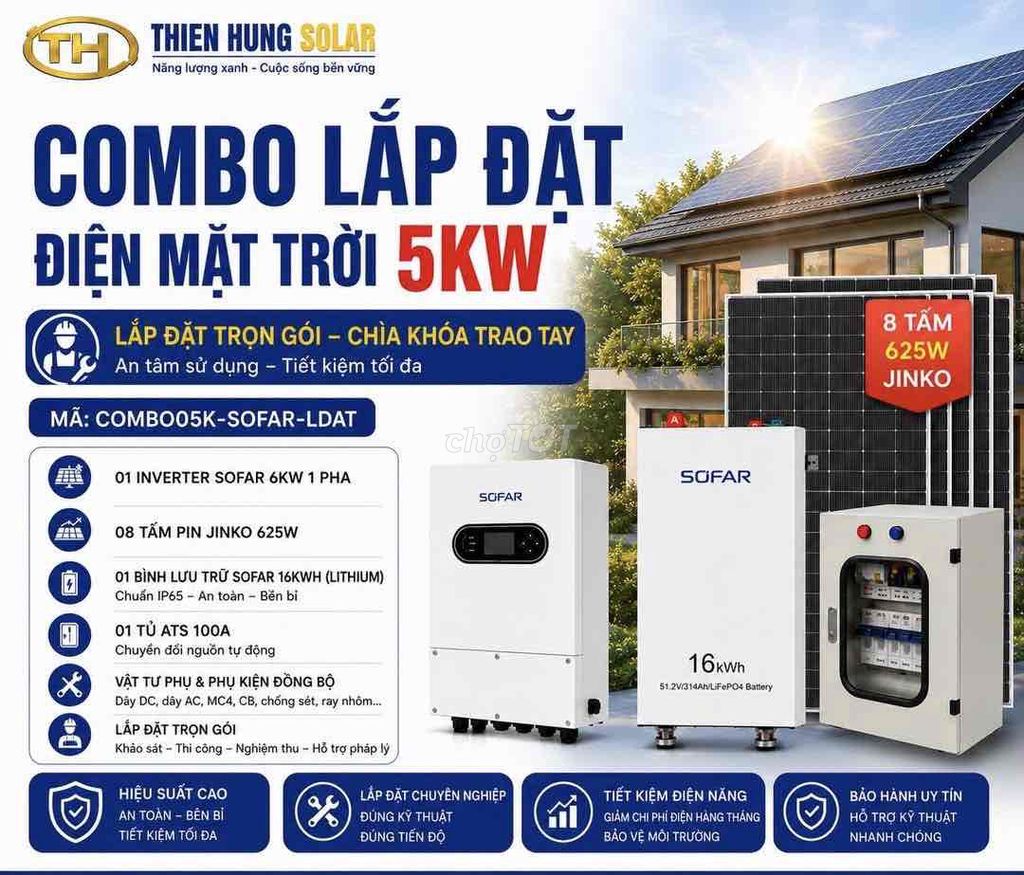 Lắp đặt điện mặt trời SOFAR JINKO 5KW. Dịch vụ tại Quận Liên Chiểu Đà Nẵng được đăng bởi Tuong Vy Ly Thi hình 1