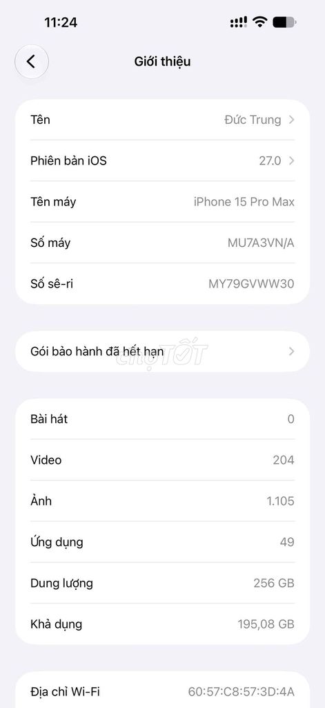 Apple iPhone 15 Pro Max 256GB Đen 87%. Mua bán Điện thoại tại Huyện Châu Thành Long An được đăng bởi Lê Đức Trung hình 1
