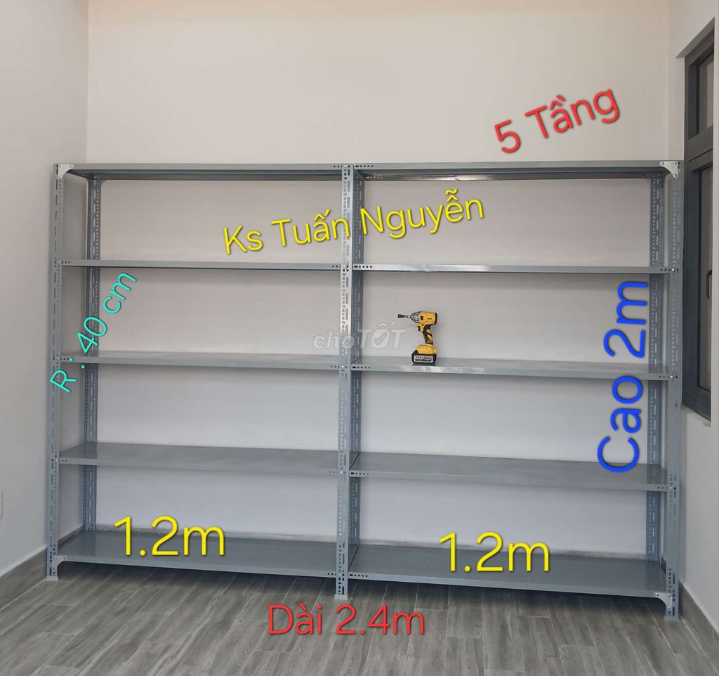 Kệ đôi 5 tầng / cao 2m × dài 2.4m × rộng 40 cm .