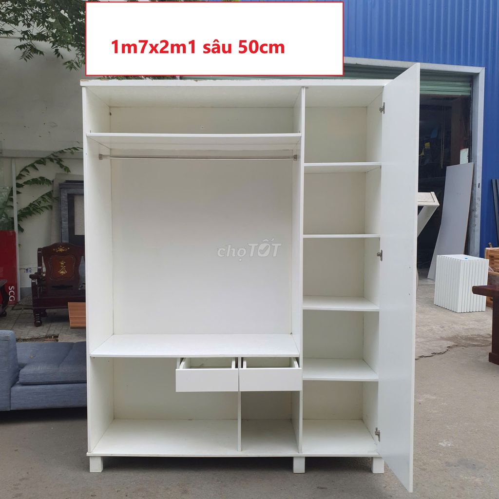 Tủ kệ quần áo gỗ MDF màu trắng cũ dùng còn tốt