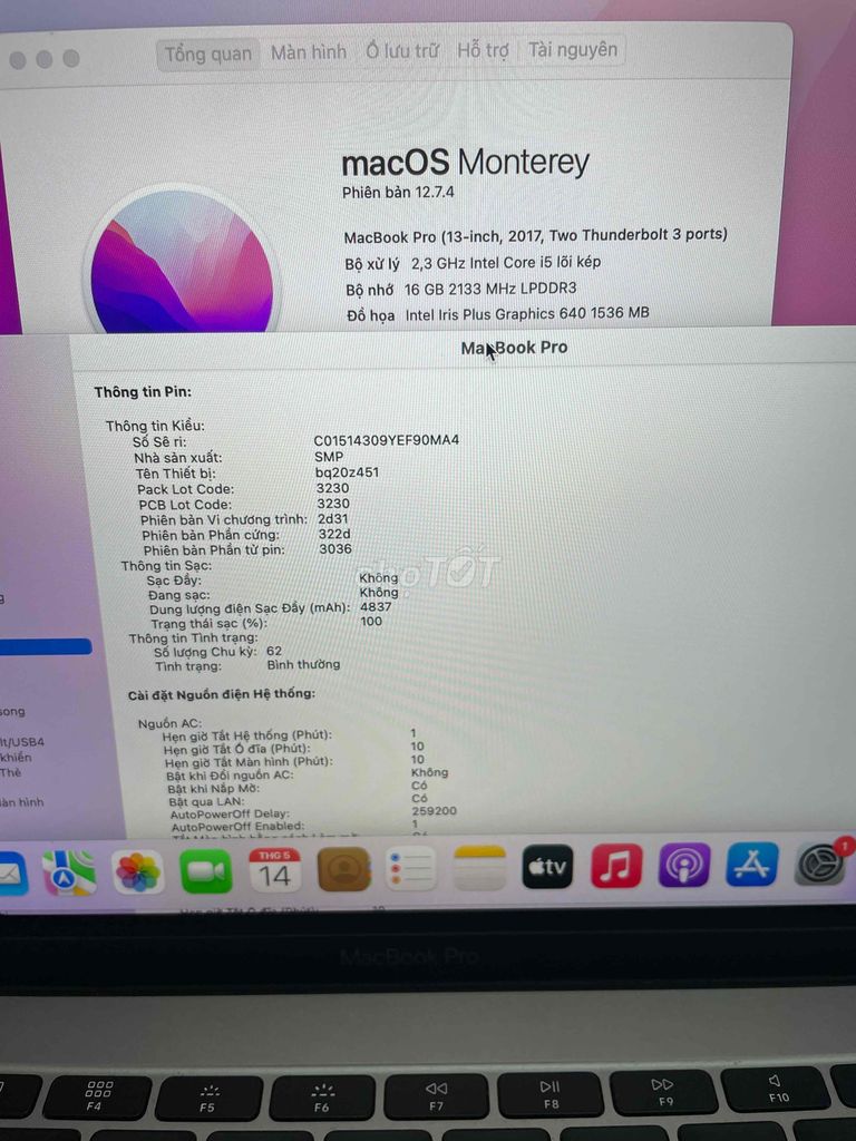 Macbook Pro 2017 i5 Ram 16gb Ssd 128gb. Mua bán Laptop tại Quận Sơn Trà Đà Nẵng được đăng bởi BƠ BƯ Macbook Cũ hình 3