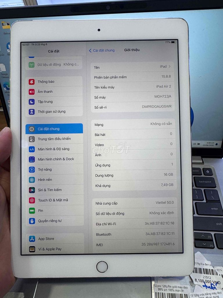 Apple iPad Air 2 Wifi + 4G 16GB Bạc 99%. Mua bán Máy tính bảng tại Quận 6 Tp Hồ Chí Minh được đăng bởi QUỐC THIÊN BÁN GÓP 0 ĐỒNG  hình 1
