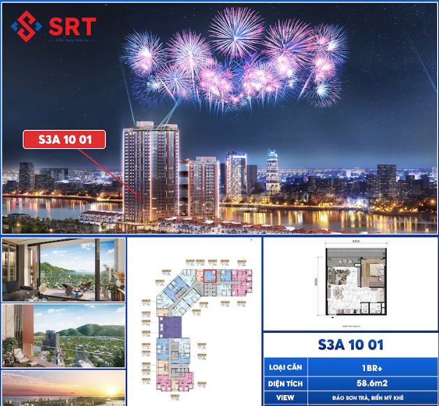 Căn 1PN+ SunSymphony tầm view Biển Mỹ Khê, Sơn Trà DT 58,6m Giá 3,4 tỷ