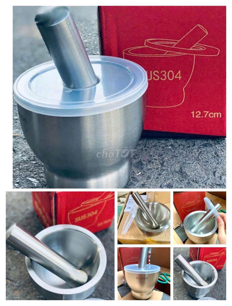 Bộ cối chày inox 12.7cm giá 250k