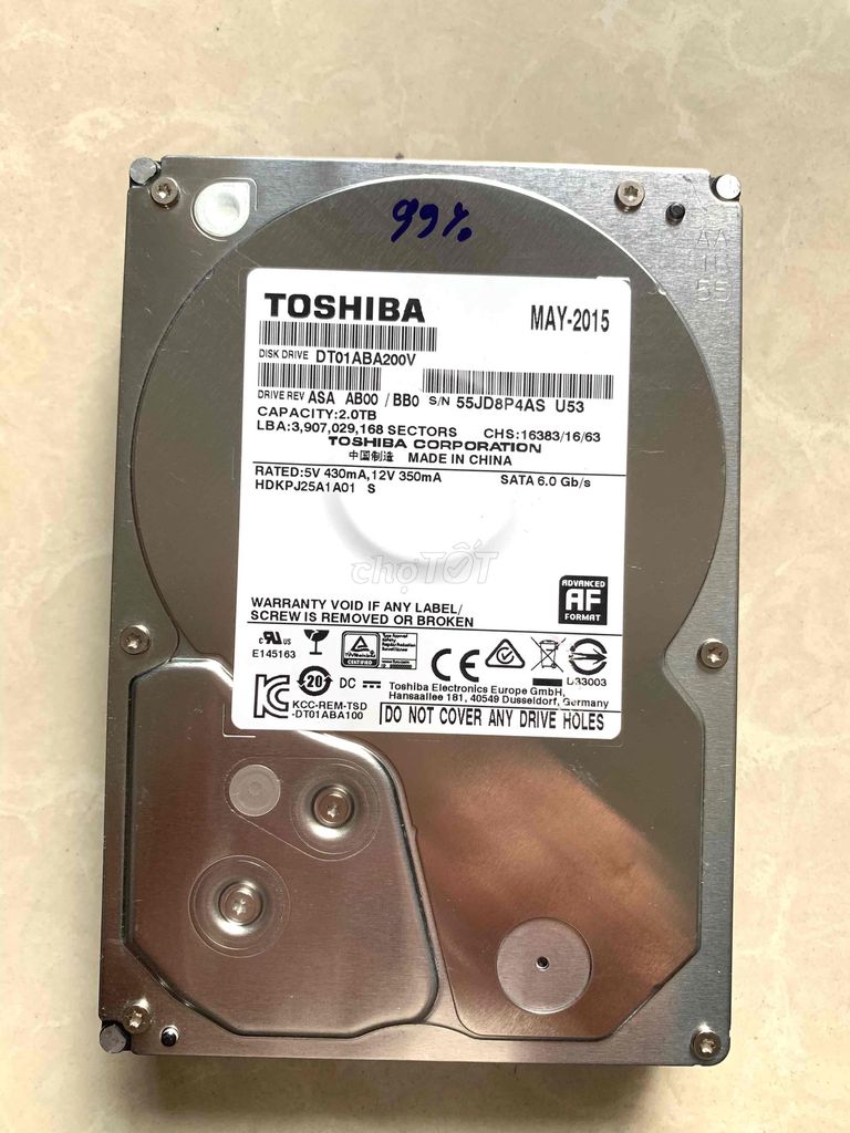 Ổ cứng HDD Toshiba 2TB sk 99%. Mua bán Linh kiện (RAM, Card...) tại Quận Tân Phú Tp Hồ Chí Minh được đăng bởi Nguyễn Phong hình 1