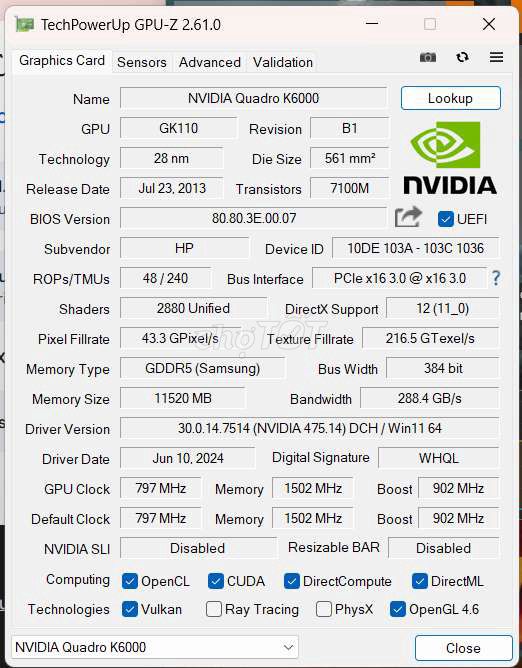 VGA NVIDIA Quadro K6000 12GB, 384 bit