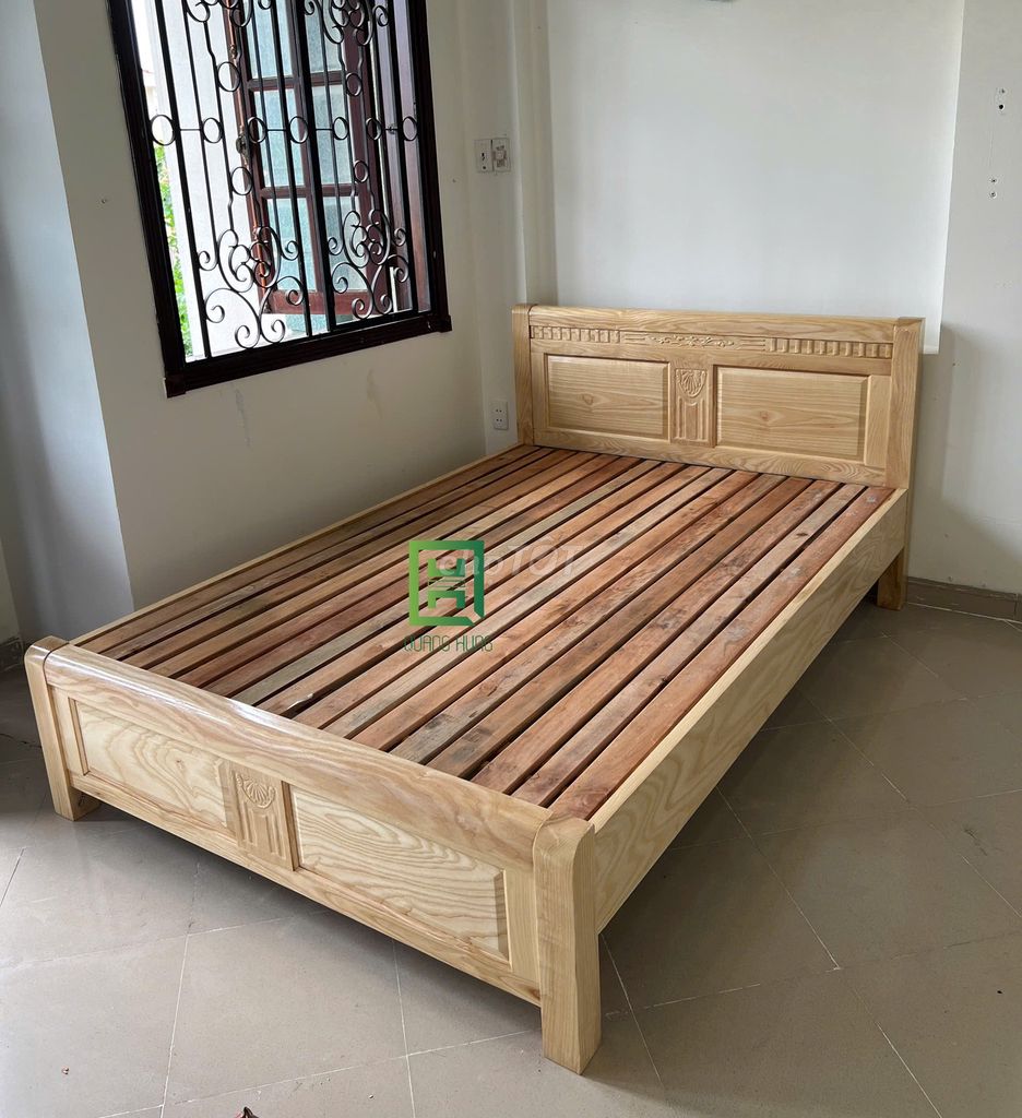 Giường ngủ Gỗ sồi Quang Hùng 1m6 x 2m. Mua bán Giường, chăn ga gối nệm tại Huyện Cần Đước Long An được đăng bởi Nội Thất Quang Hùng TD hình 1
