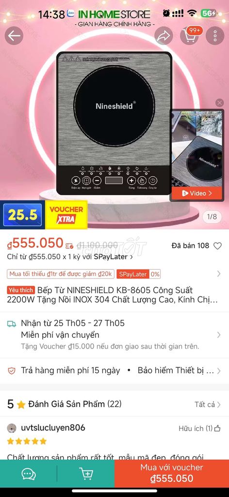 Bếp từ Nineshield mới 100% BH 1 năm