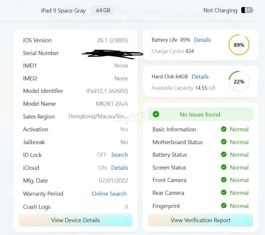 Apple iPad Gen 9 64GB Xám. Mua bán Máy tính bảng tại Quận Hoàn Kiếm Hà Nội được đăng bởi Tran Thanh hình 1