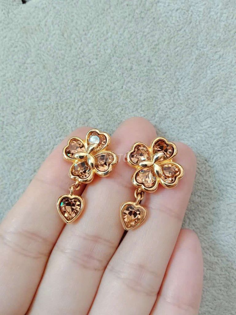 Bông tai kẹp hàng Nhật đính đá citrine mới 99%