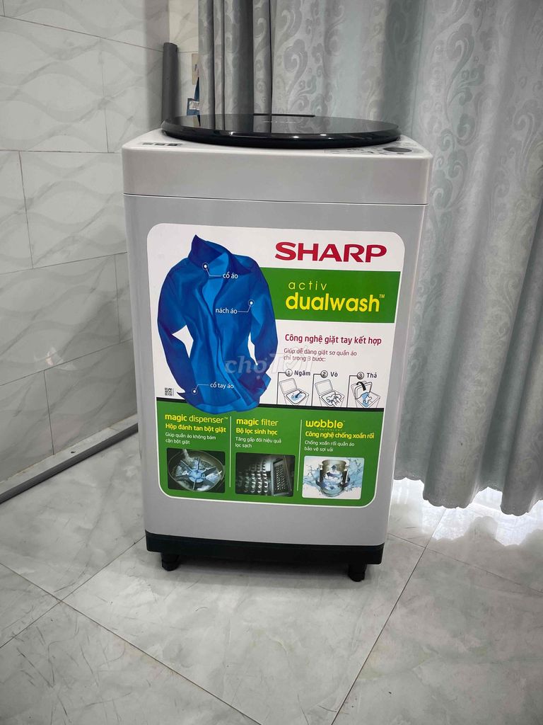 M.Giặt Sharp 8kg nắp kính cường lực đẹp