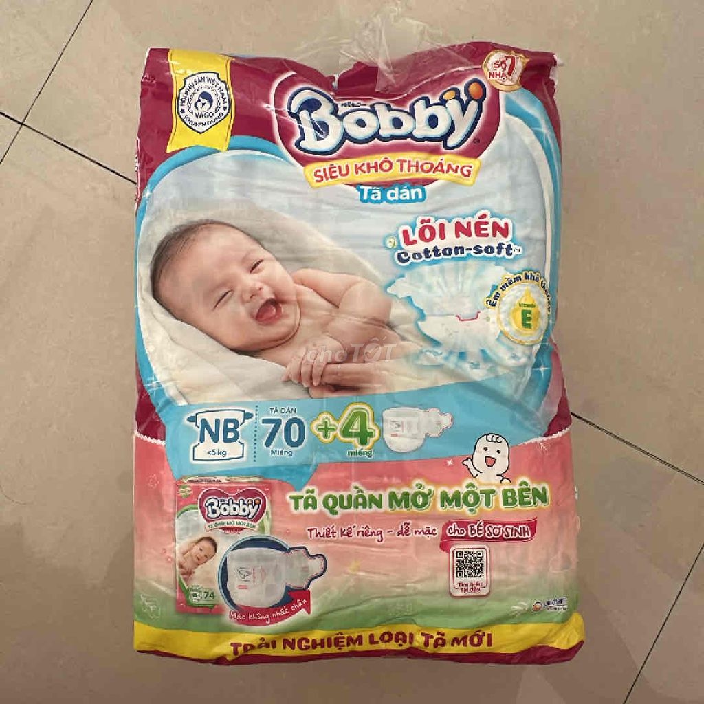 Tã dán Bobby size NB 70 miếng tặng tã quân chính h