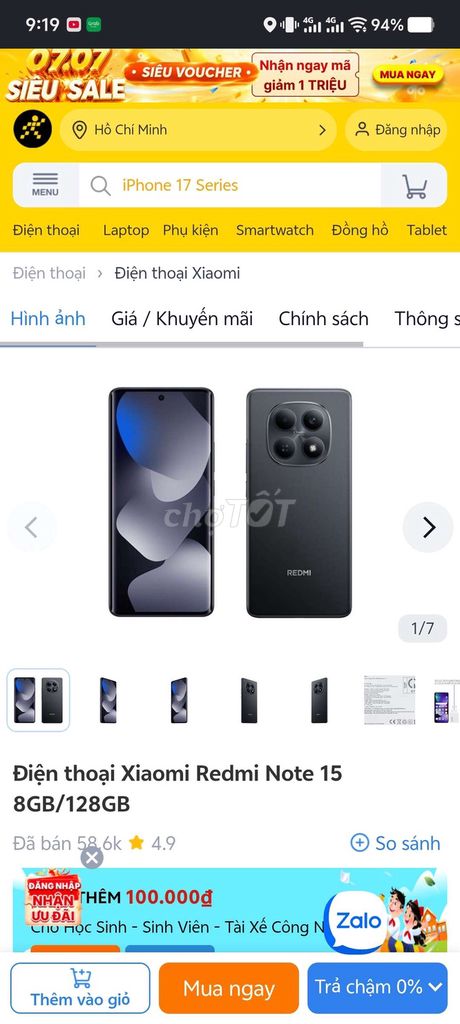 Xiaomi Redmi Note 15 8GB/128GB Đen. Mua bán Điện thoại tại Quận 4 Tp Hồ Chí Minh được đăng bởi đức hình 1