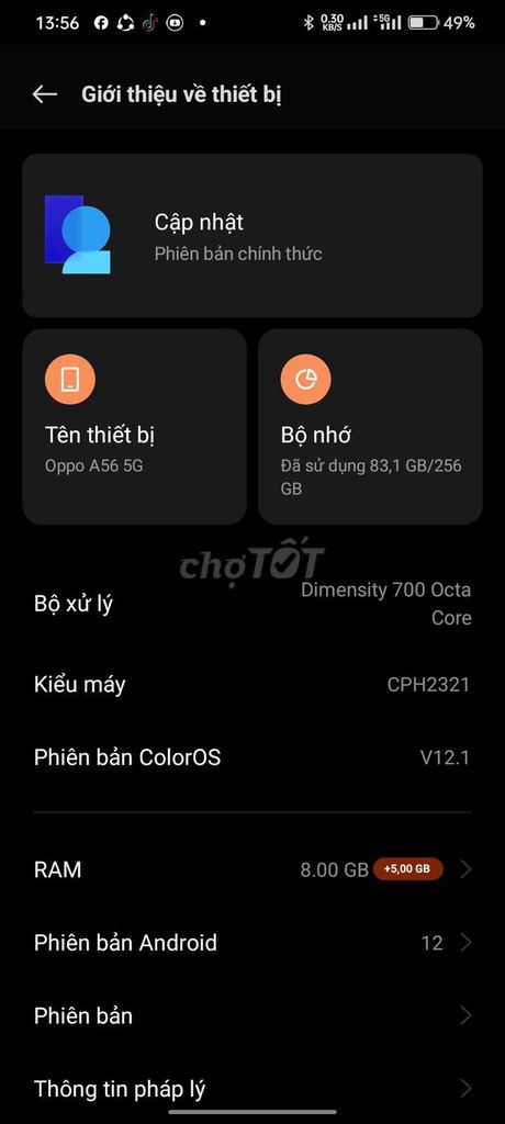 Oppo A56 5G 256GB Đã sử dụng. Mua bán Điện thoại tại Thành phố Đồng Xoài Bình Phước được đăng bởi Thanh Truyền hình 1