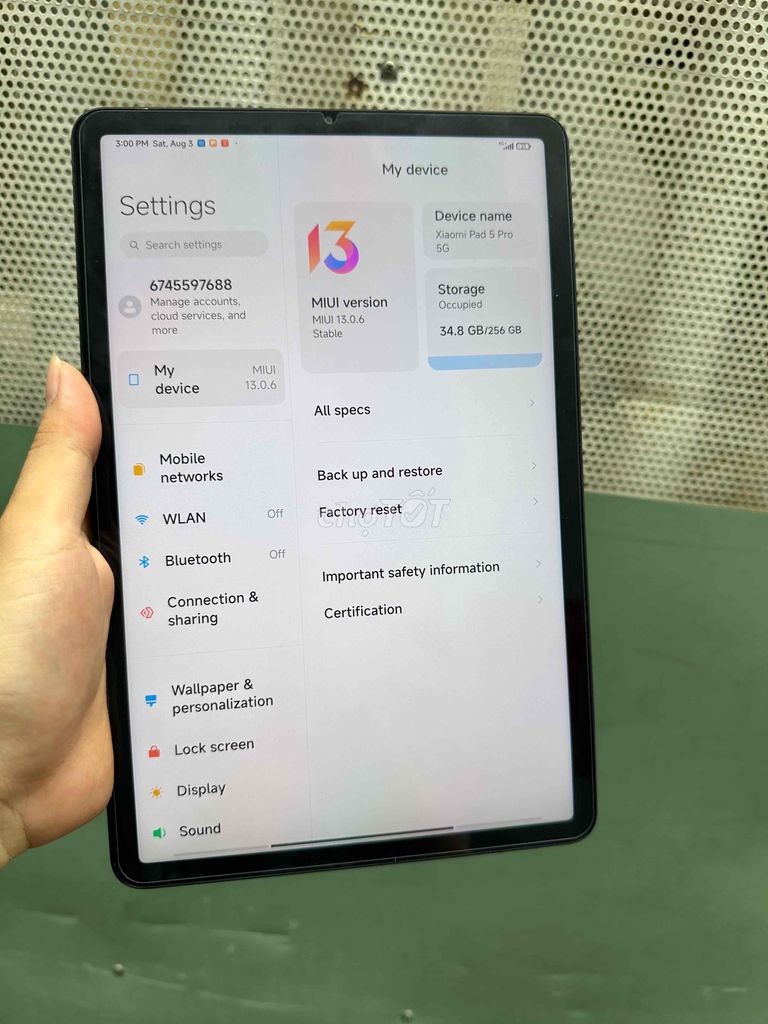 Xiaomi mipad 5 pro 5G 8/256 sài sim vật lí 99,9%