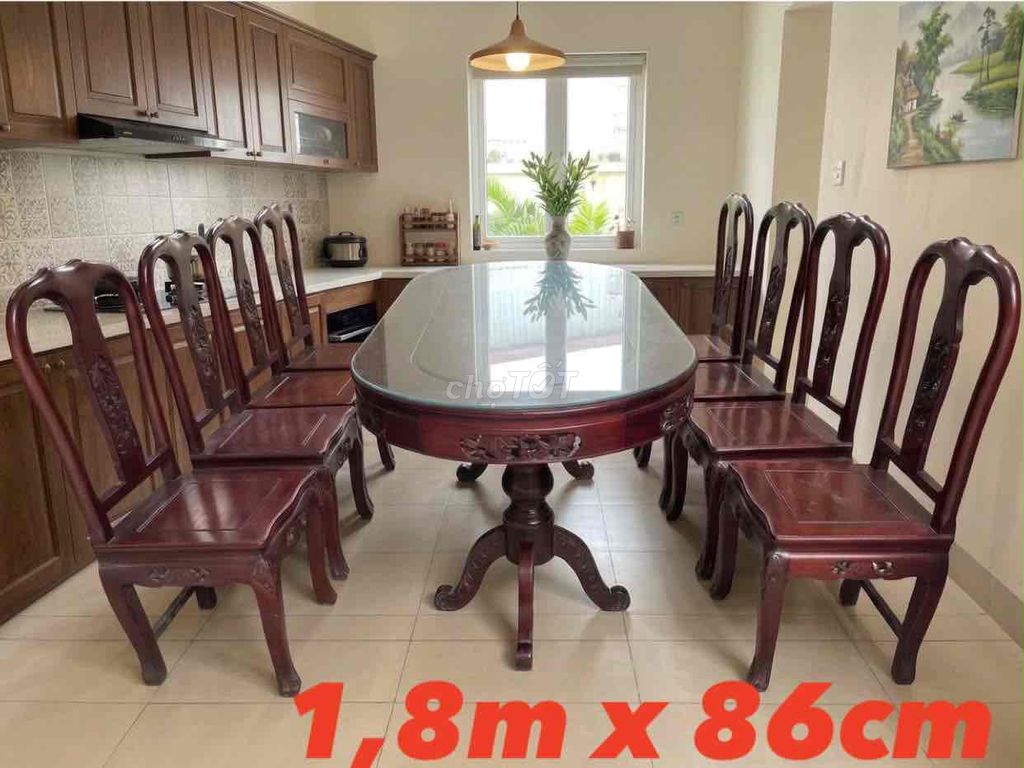 Bộ bàn ăn Gỗ Nâu đỏ 1,8m 8 ghế. Mua bán Bàn ghế tại Quận Hà Đông Hà Nội được đăng bởi Hưng Chim hình 1