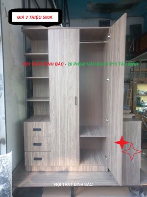 TỦ QUẦN ÁO 1M2 X 2M VÁN MDF CỬA MỞ CÓ KỆ