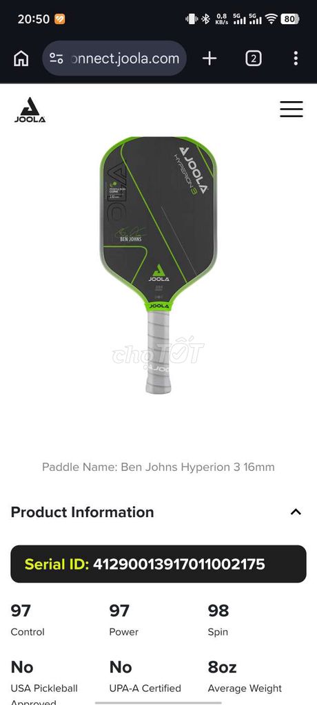 Vợt Pickleball Joola Hyperion 3. Mua bán Đồ thể thao, Dã ngoại tại Huyện An Dương Hải Phòng được đăng bởi QT Store hình 1