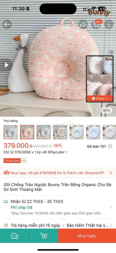 Gối chống trào ngược Bunny Organic Hồng. Mua bán Mẹ và bé tại Quận Phú Nhuận Tp Hồ Chí Minh được đăng bởi Le Nguyen hình 1