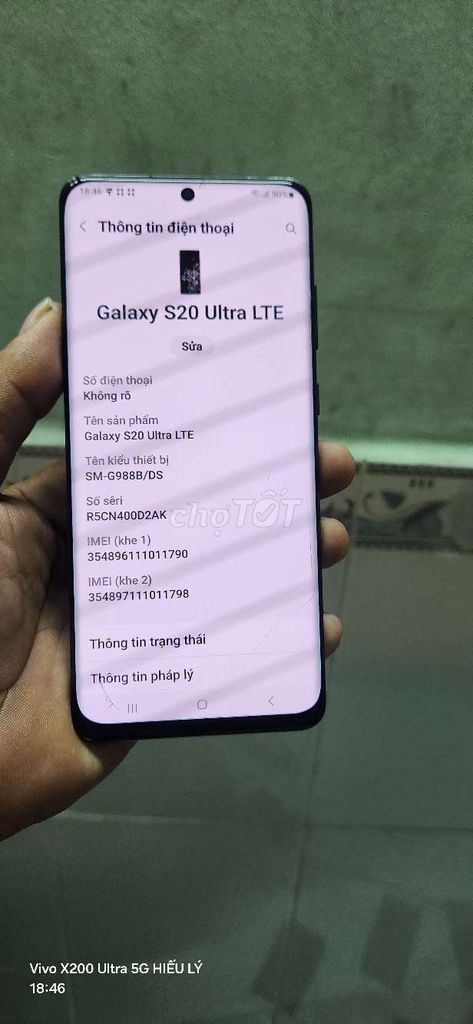 Samsung Galaxy S20 Ultra LTE 12GB/128GB Nứt kính. Mua bán Điện thoại tại Quận 12 Tp Hồ Chí Minh được đăng bởi Lý Thanh hieu hình 1