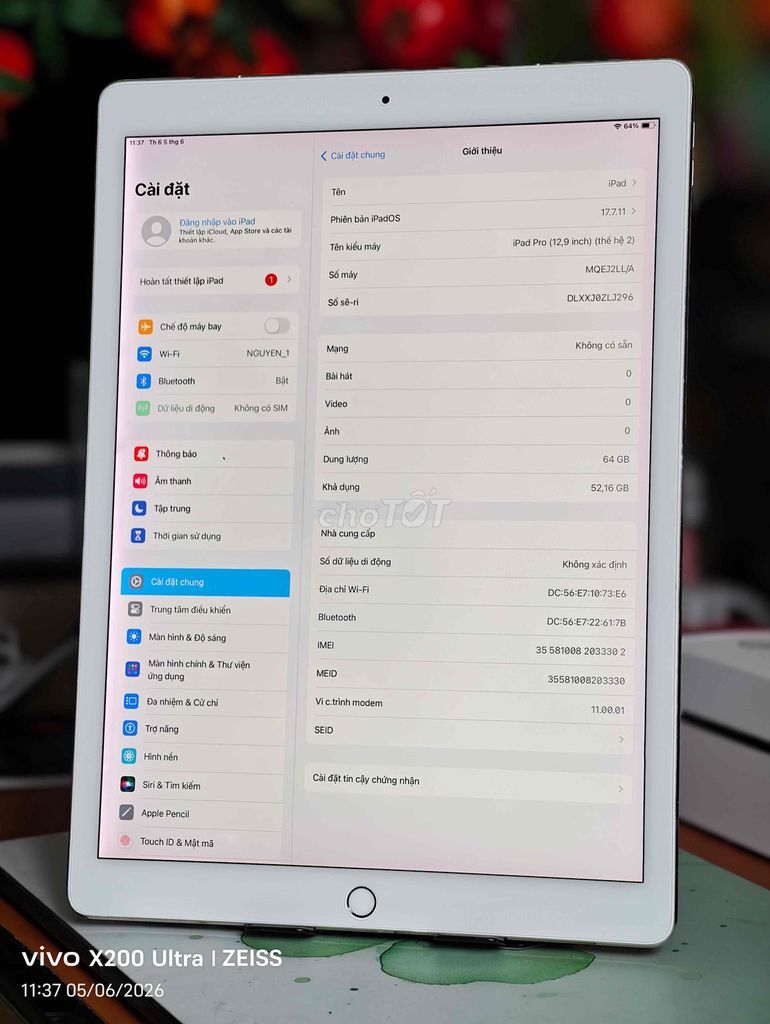 Apple iPad Pro 12.9 2017 64GB 4G p89. Mua bán Máy tính bảng tại Thành phố Thủ Đức Tp Hồ Chí Minh được đăng bởi Nguyên hình 1